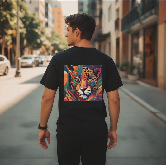 Leopard Print Unisex Cotton Crew Tee, Colorful Statement Tee for Casual Outings, Vibrant Graphic Tee, Unique Fashion Gift, Creative Style